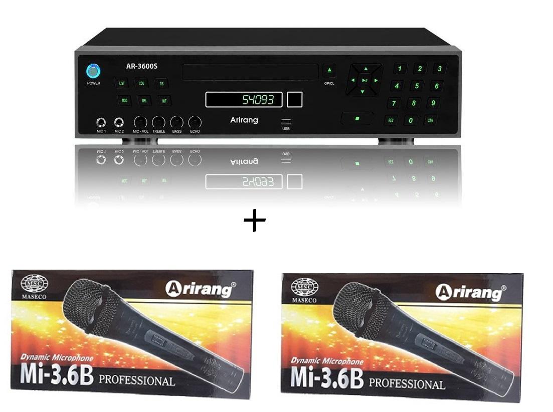 Đầu Karaoke Arirang AR-3600S (Đen) + 2 micro Arirang 3.6C + đĩa Karaoke