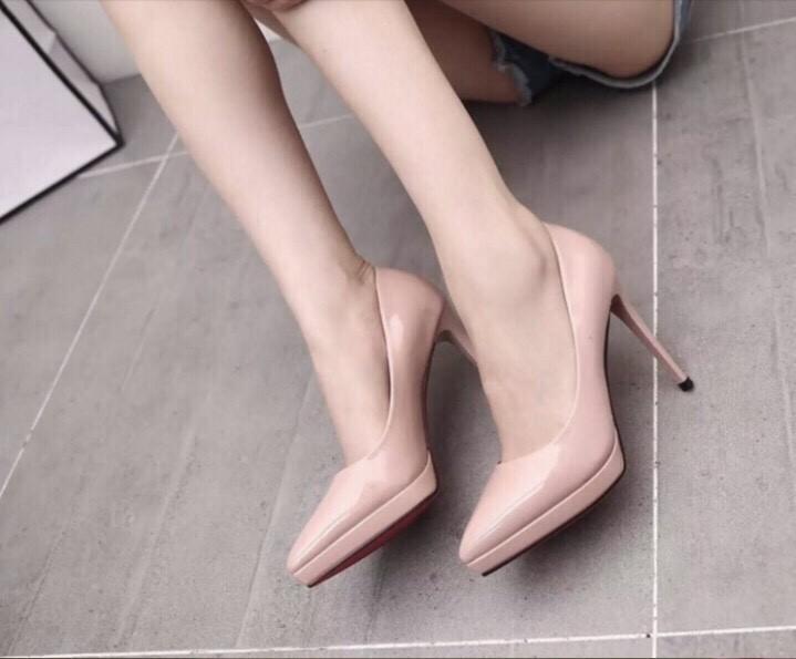 [HCM]Giày cao gót đế đúp mũi nhọn màu kem