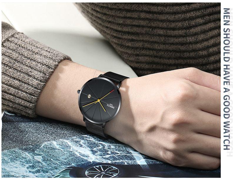 Đồng hồ nam Nibosi D06 mặt mỏng dây Titanium cao cấp
