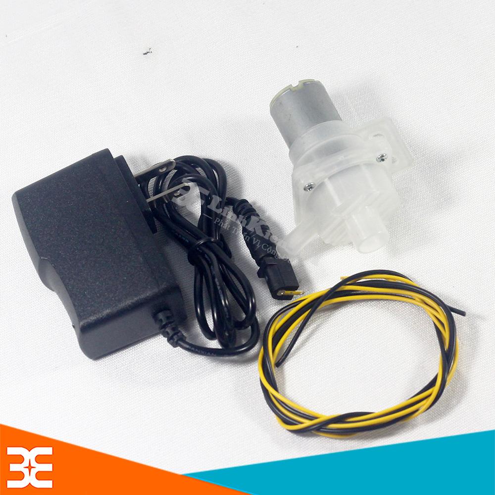 Combo bộ máy bơm mini 12v Trắng + Nguồn 12V-1A ( Tặng 01 Jack DC cái, 02 đoạn dây điện đỏ-đen )