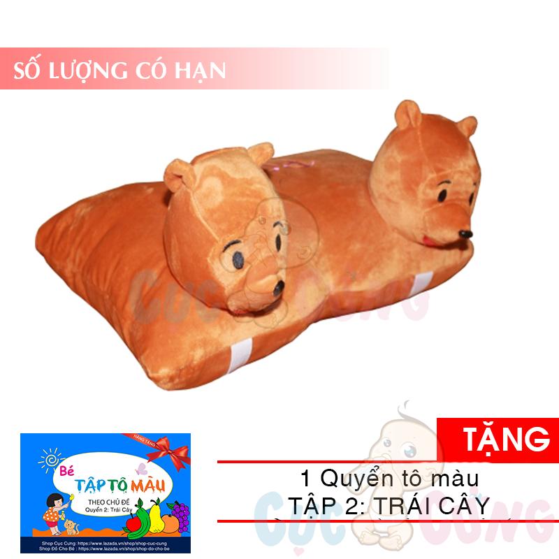 Gối đi xe máy 2 đầu (hình Gấu) TẶNG 1 quyển tô màu (trái cây) - goi di xe may cho be