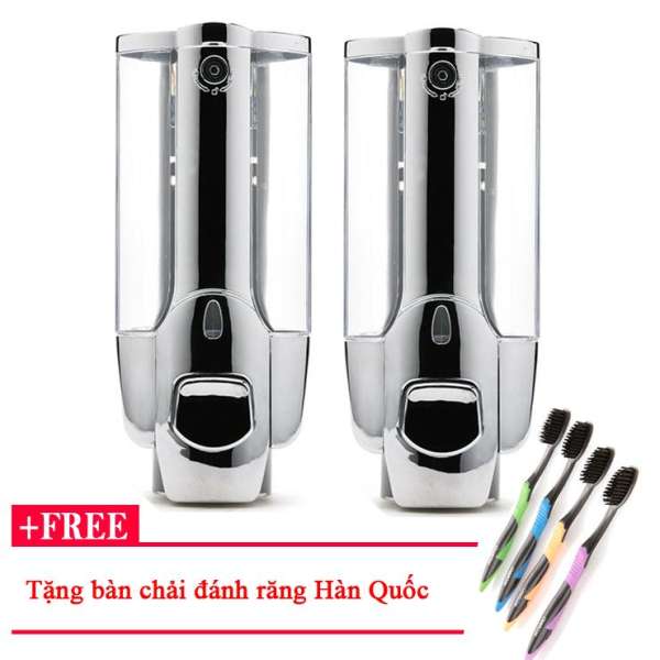 Bộ 02 hộp đựng nước rửa tay xà phòng treo tường đơn + Tặng bàn chải đánh răng Hàn Quốc