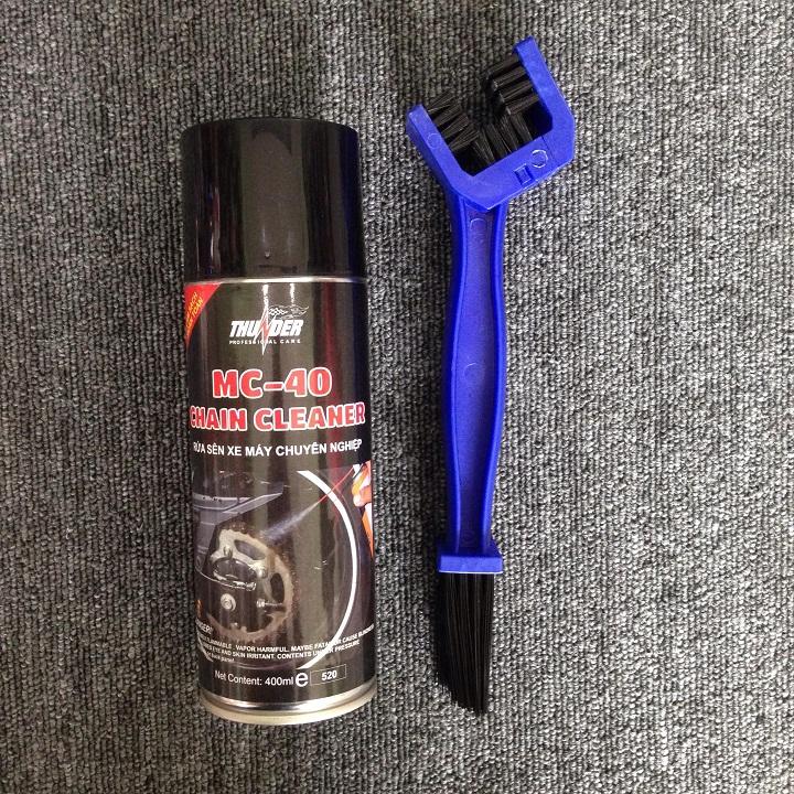 Combo Chai xịt sên THUNDER MC-40 CHAIN CLEAR 400ml & Cây Chà Sên 3D