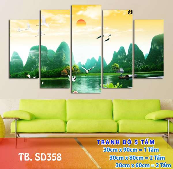 [Sale] Tranh Treo Tường Thác nước sơn thủy SD358- Tranh treo tường khổ lớn 3D [5 tấm rộng 2m cao 1,2m] SuperDecor