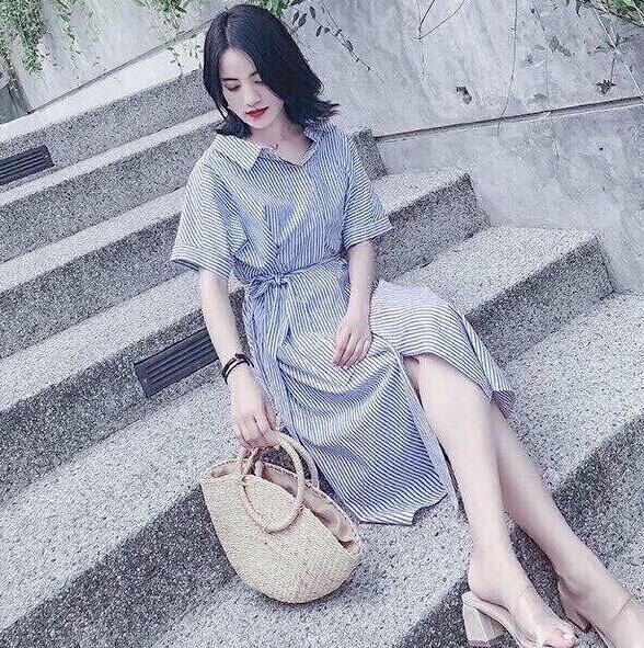 [HCM]Đầm sơ mi sọc xanh ( có hình khác nhà Bo chụp )