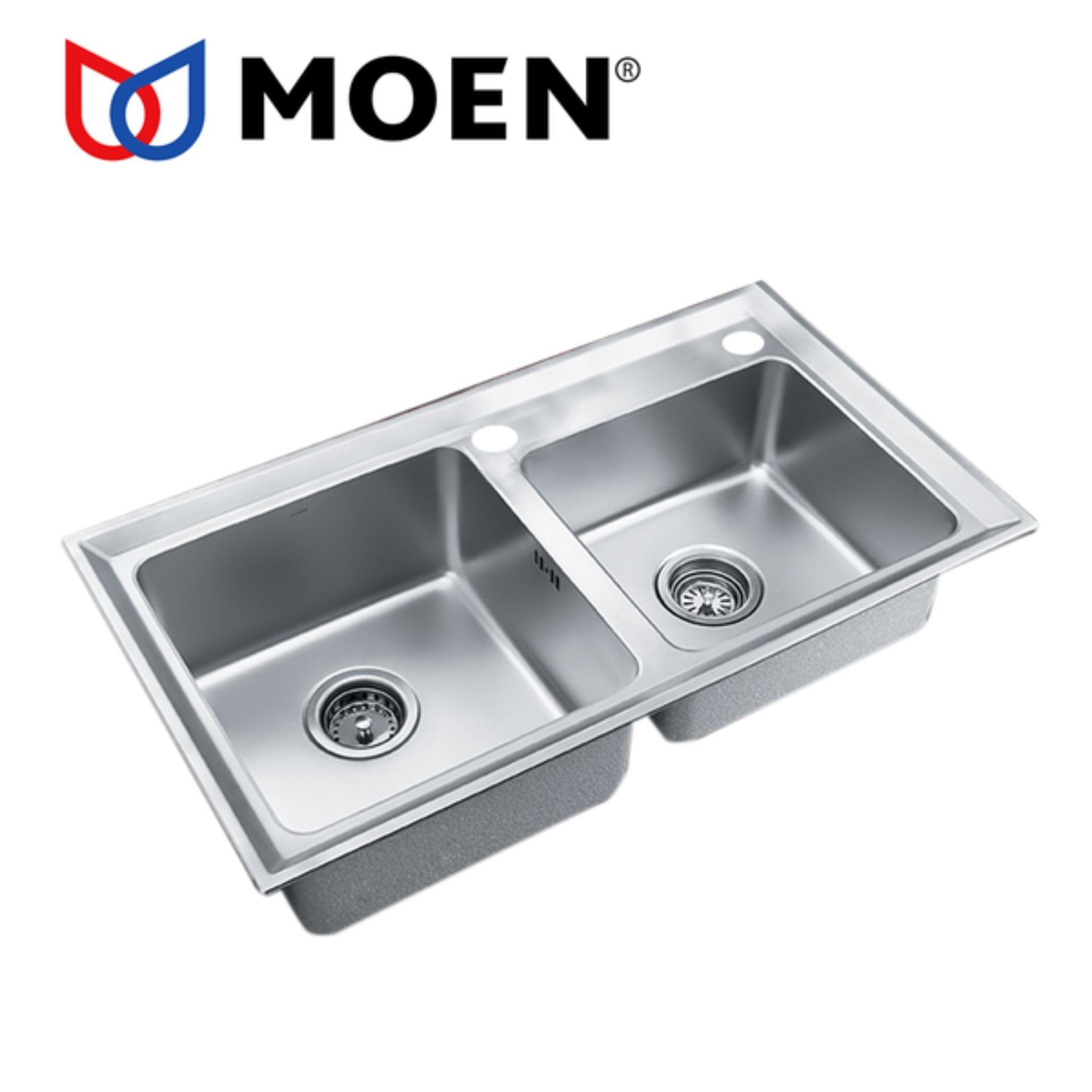 Bồn rửa chén 2 hộc Moen Model: 22183 sử dụng inox SUS304 chịu lực tốt và có lớp men chống ẩm