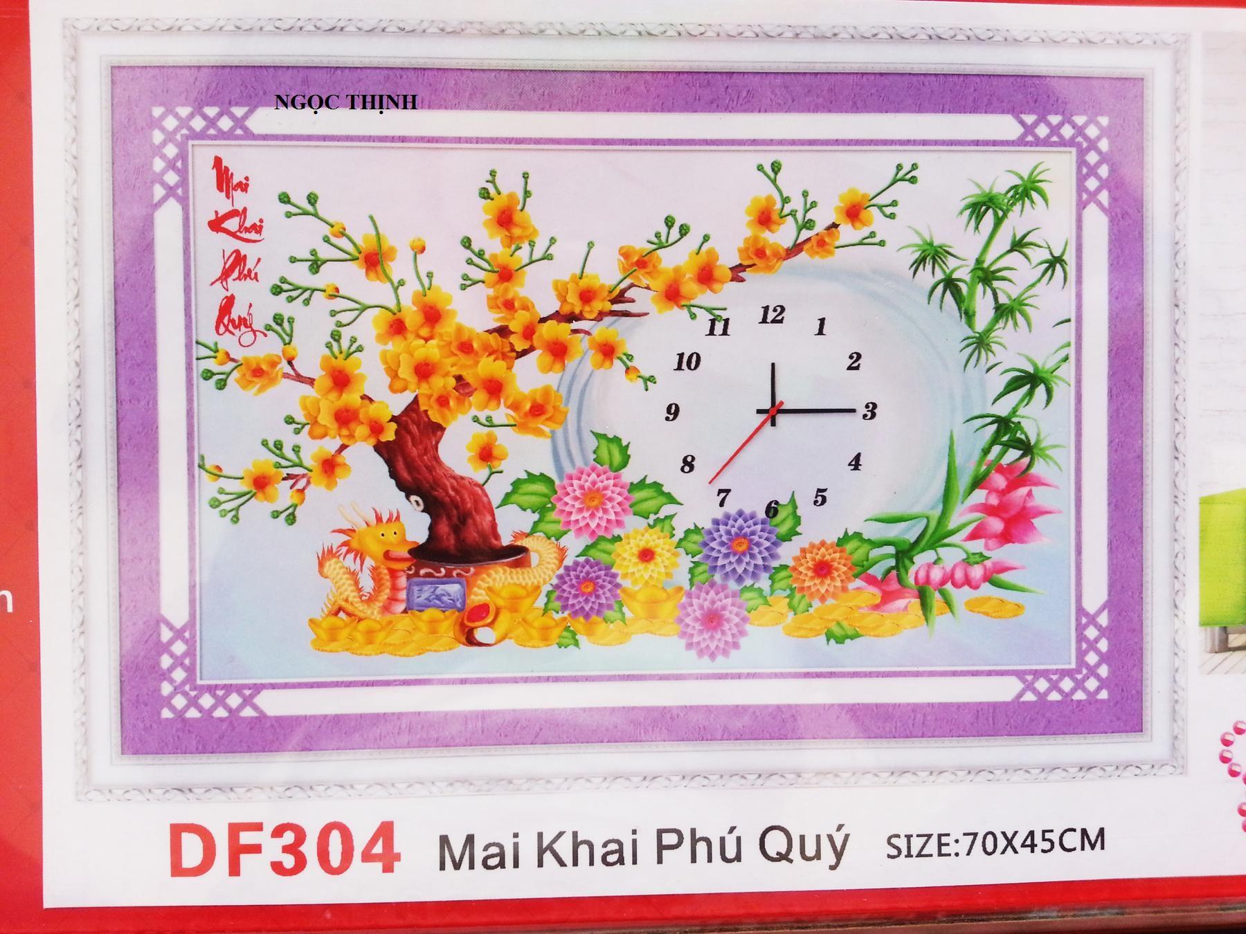 Tranh đính đá đồng hồ hoa mai DF304