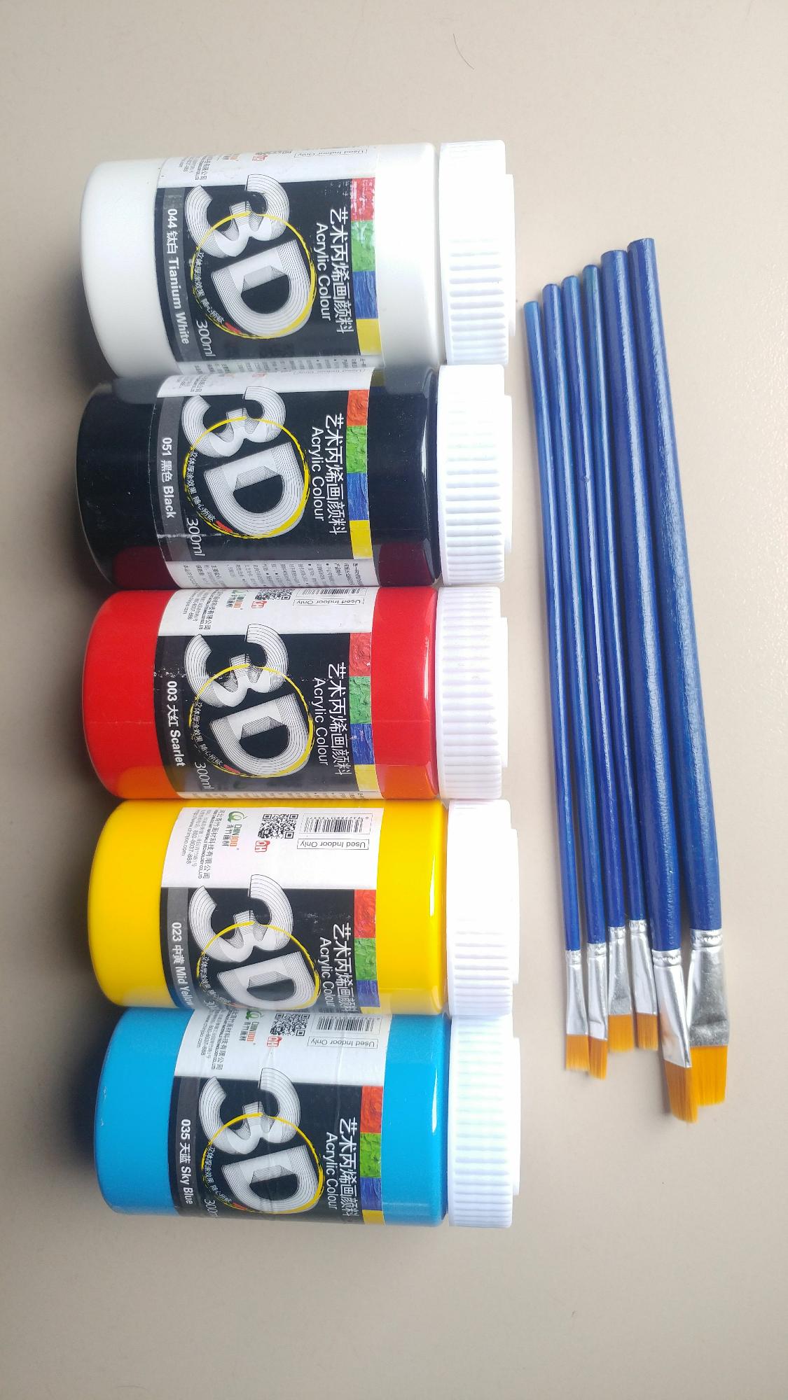 Combo 5 lọ màu 3d cơ bản tặng kèm 6 cọ vẽ