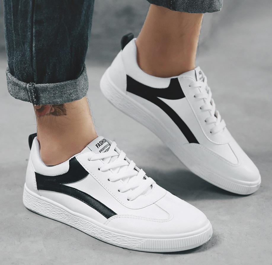✅ Giày sneaker nam G20 New trend ( TRẮNG KẺ ĐEN ) Da cao cấp phong cách trẻ trung năng động buộc dây đi học đi chơi thoáng khí