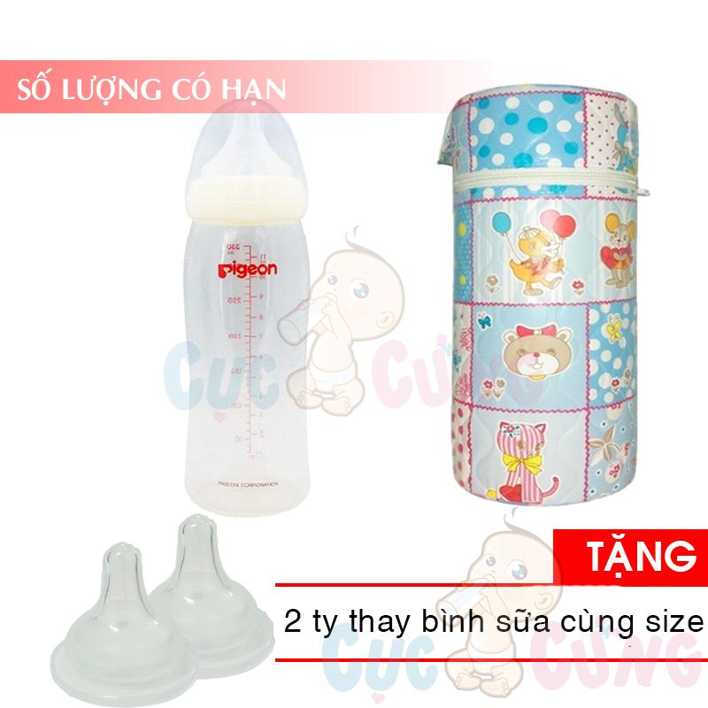 Bình sữa nhựa cổ rộng Pigeon PP 330ml + 1 ủ bình sữa cổ rộng Tặng 2 ty thay binh sua cùng size