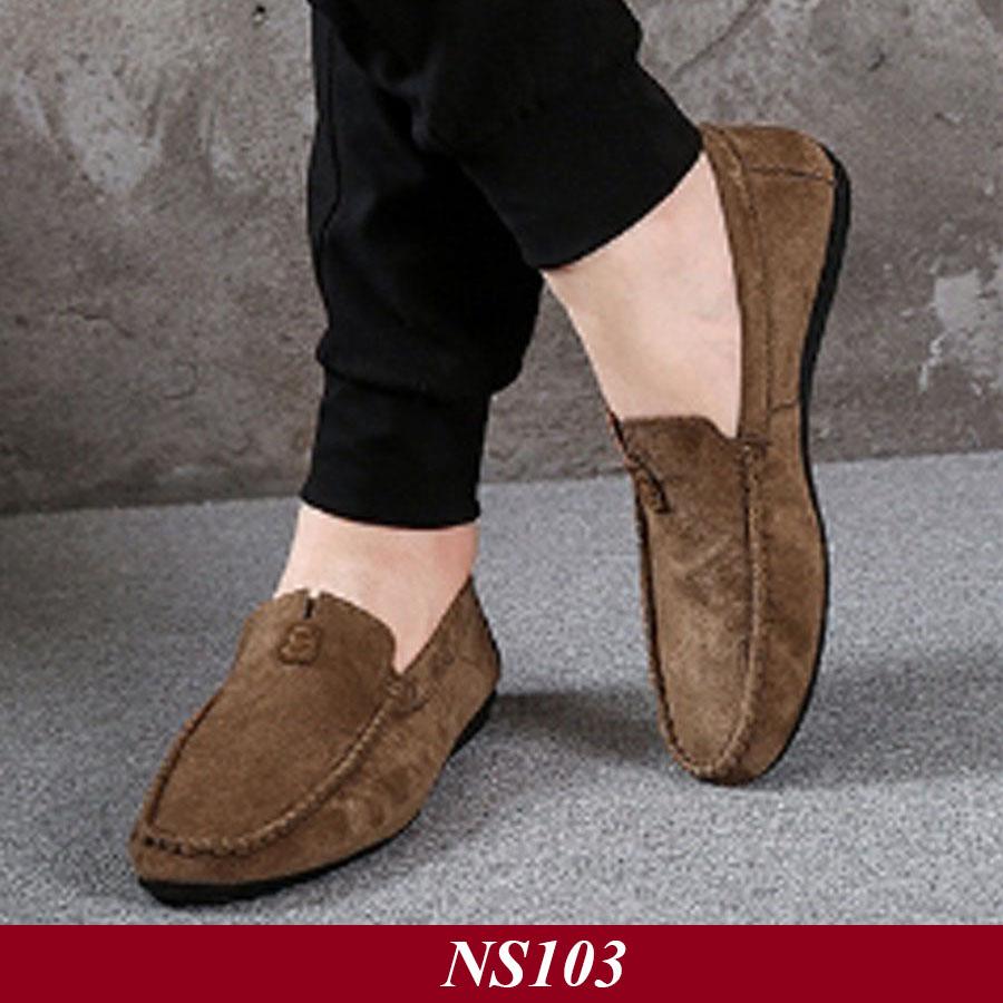 [TẶNG CHAI XỊT TẨY TRẮNG GIÀY] Giày Lười Nam Hàn Quốc Màu Da Lộn Nâu Đỏ