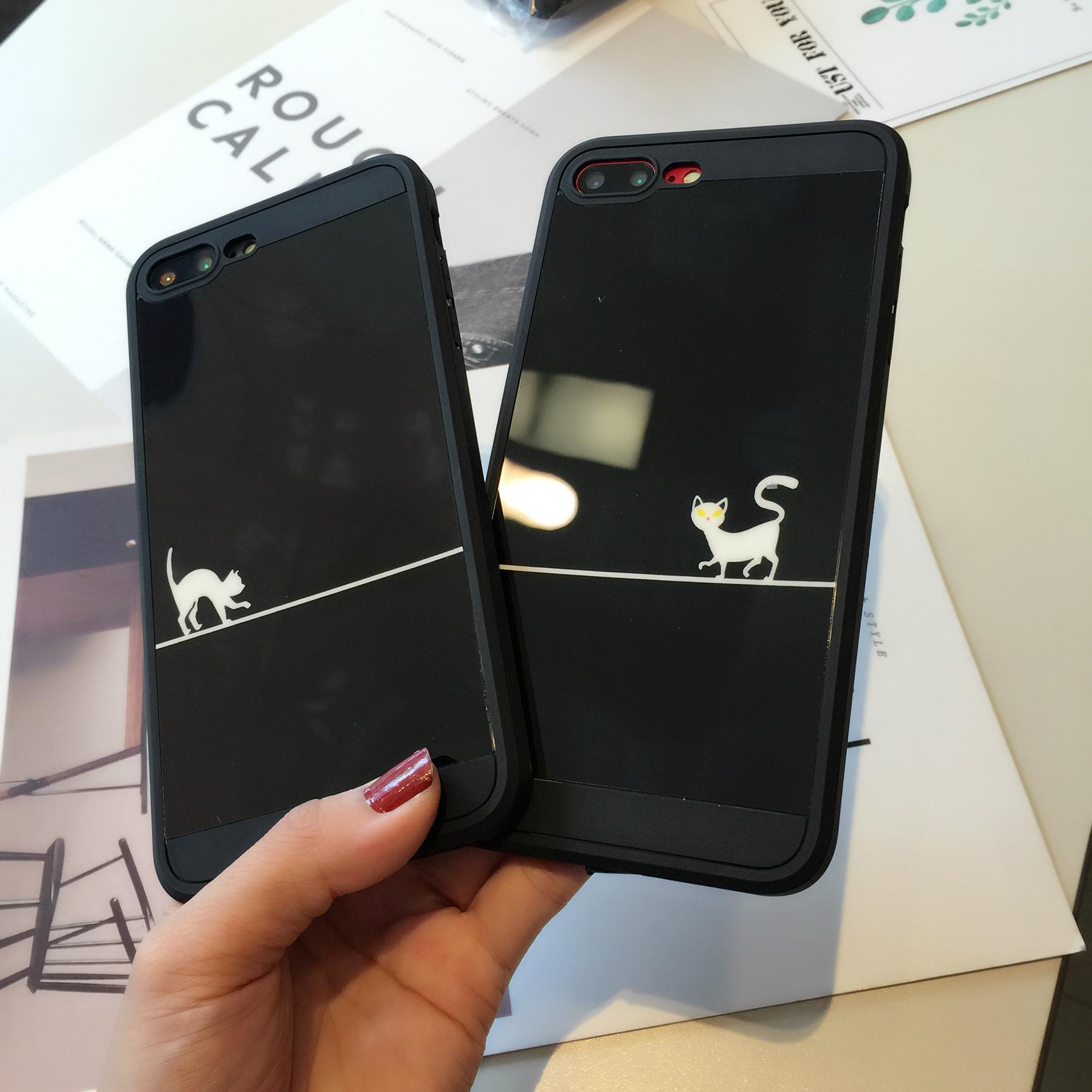 Ốp Lưng Dẻo Đôi Mèo Nhỏ 2 Mặt Lưng Phủ Kính - Iphone 6, 6plus, 7, 7plus, 8, 8plus, X