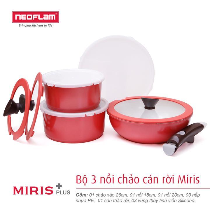 Bộ 2 nồi 1 chảo cán rời Miris ( Đỏ )  Quà tặng 375k