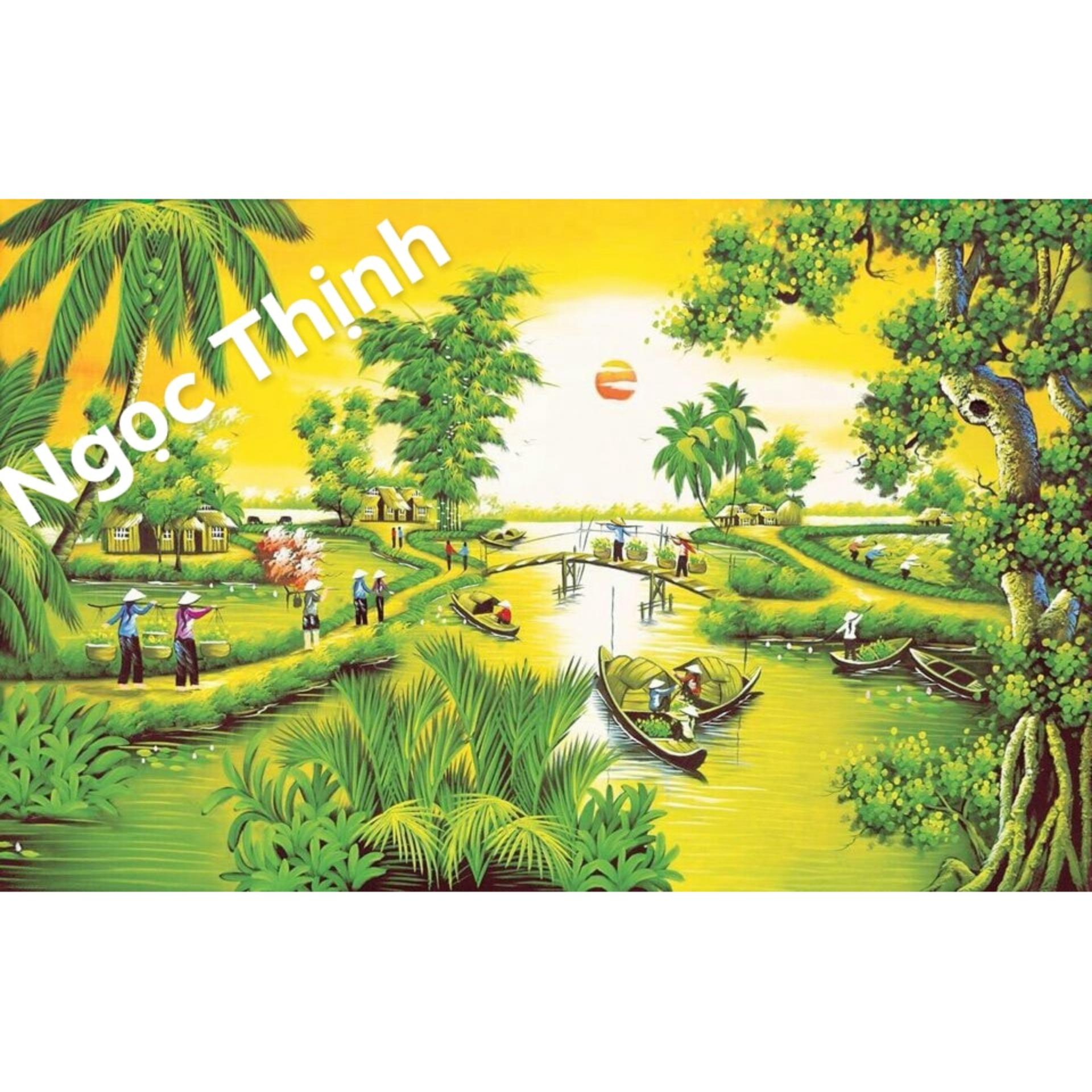 Tranh chấm đá cao cấp (chưa đính), keo đính cực kỳ tốt, đá đa sắc long lanh mọi góc cạnh, ĐỒNG QUÊ-88656-88X62