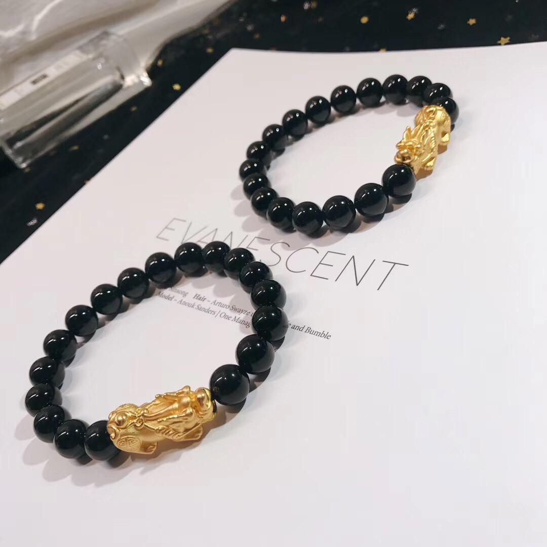 [HCM]Vòng đá tỳ hưu phong thủy VT176 (loại tốt màu đen tỳ hưu màu vàng)