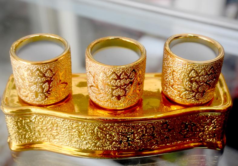 Bộ án ly nước thờ cúng kim sa vàng