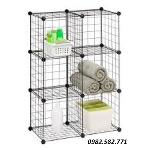 Kệ lưới sắt lắp ghép đa năng 6 ô -kệ trang trí - kệ để đồ đẹp- phù hợp với mọi không gian