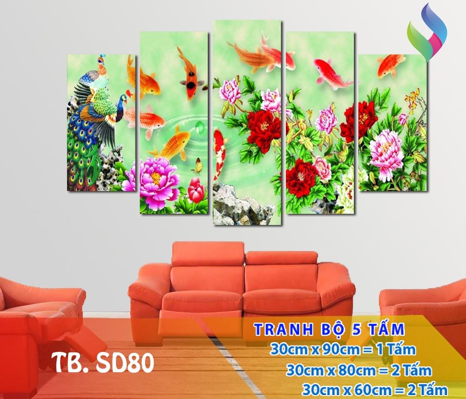 TRANH GỖ 3D CỬU NGƯ CÙNG HOA MẪU ĐƠN TT255A