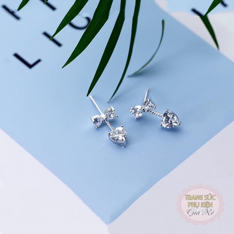 Bông tai nữ thời trang Hàn Quốc hình nơ và trái tim nhỏ xinh HT142 S925