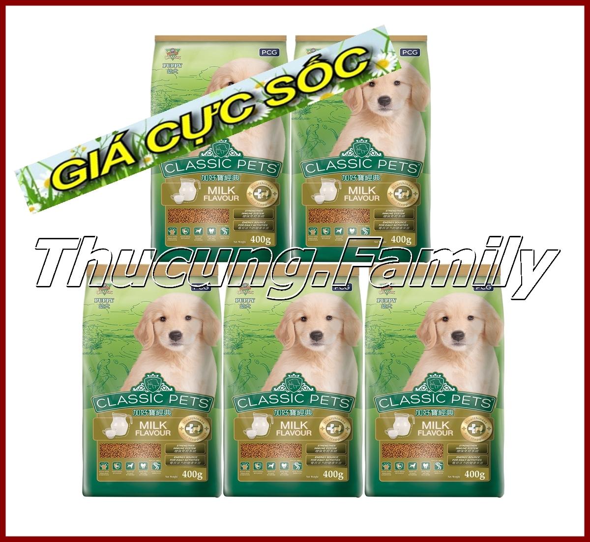 Combo 5 túi thức ăn hạt cho chó dưới 6th. classic pets- hương vị sữa. 400g/túi.