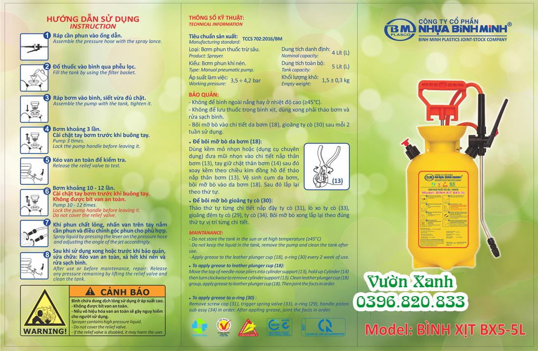 Bình phun xịt tưới 5 lít Bình Minh