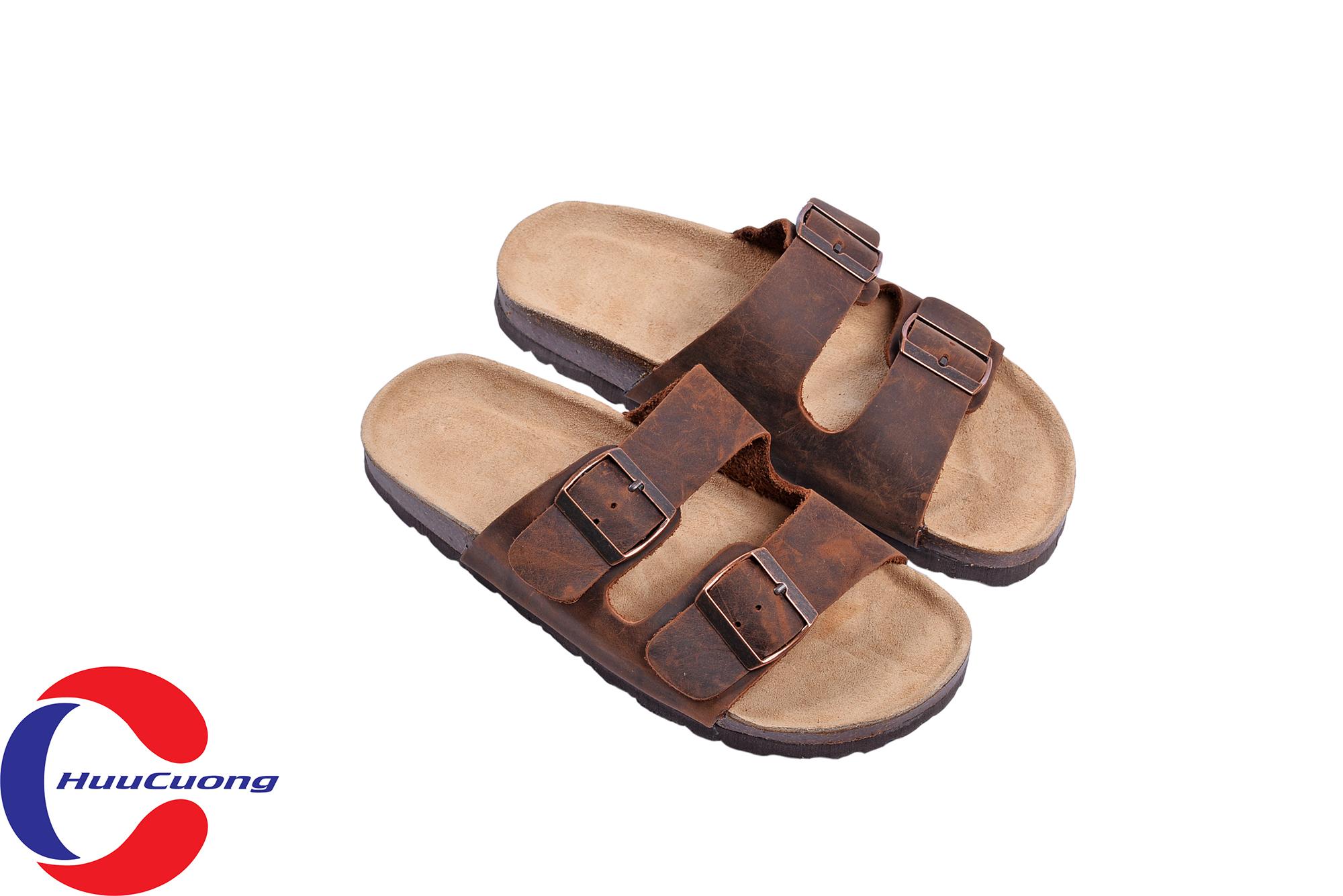 Dép sandal 2 khóa da bò nam nữ đế trấu