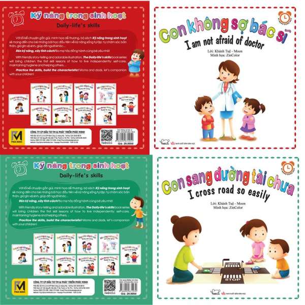 Combo 2 sách song ngữ Việt Anh kỹ năng sinh hoạt cho bé có hình ảnh minh họa
