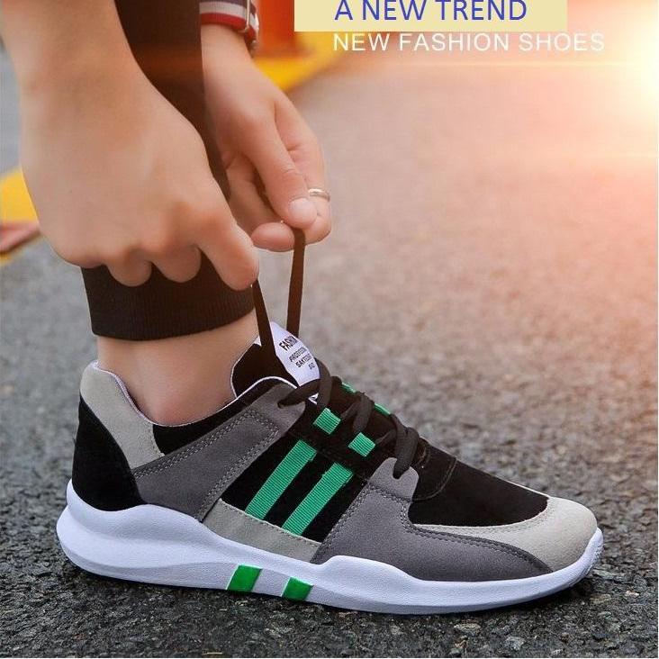 Giày Sneaker Nam Đen 2 Sọc Xanh Thể Thao
