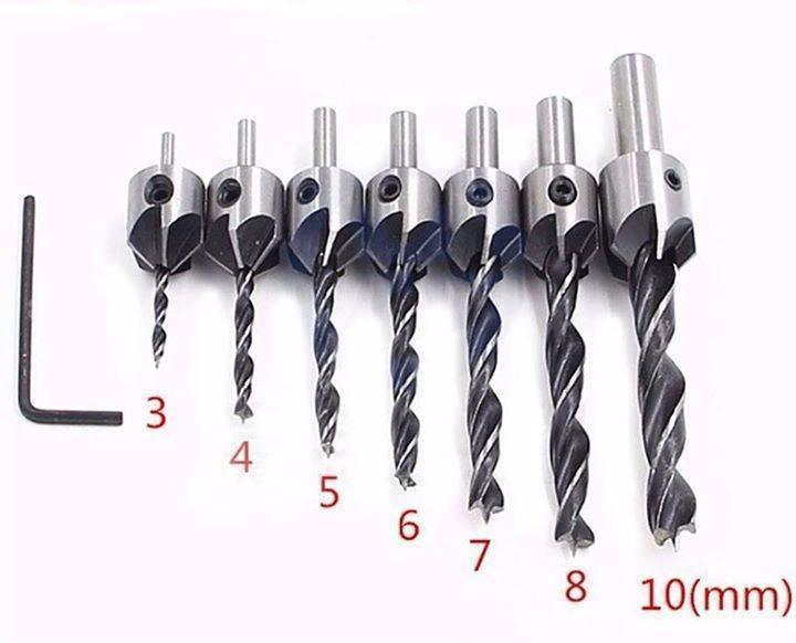 Bộ mũi khoan gỗ doa lỗ vít 7 mũi