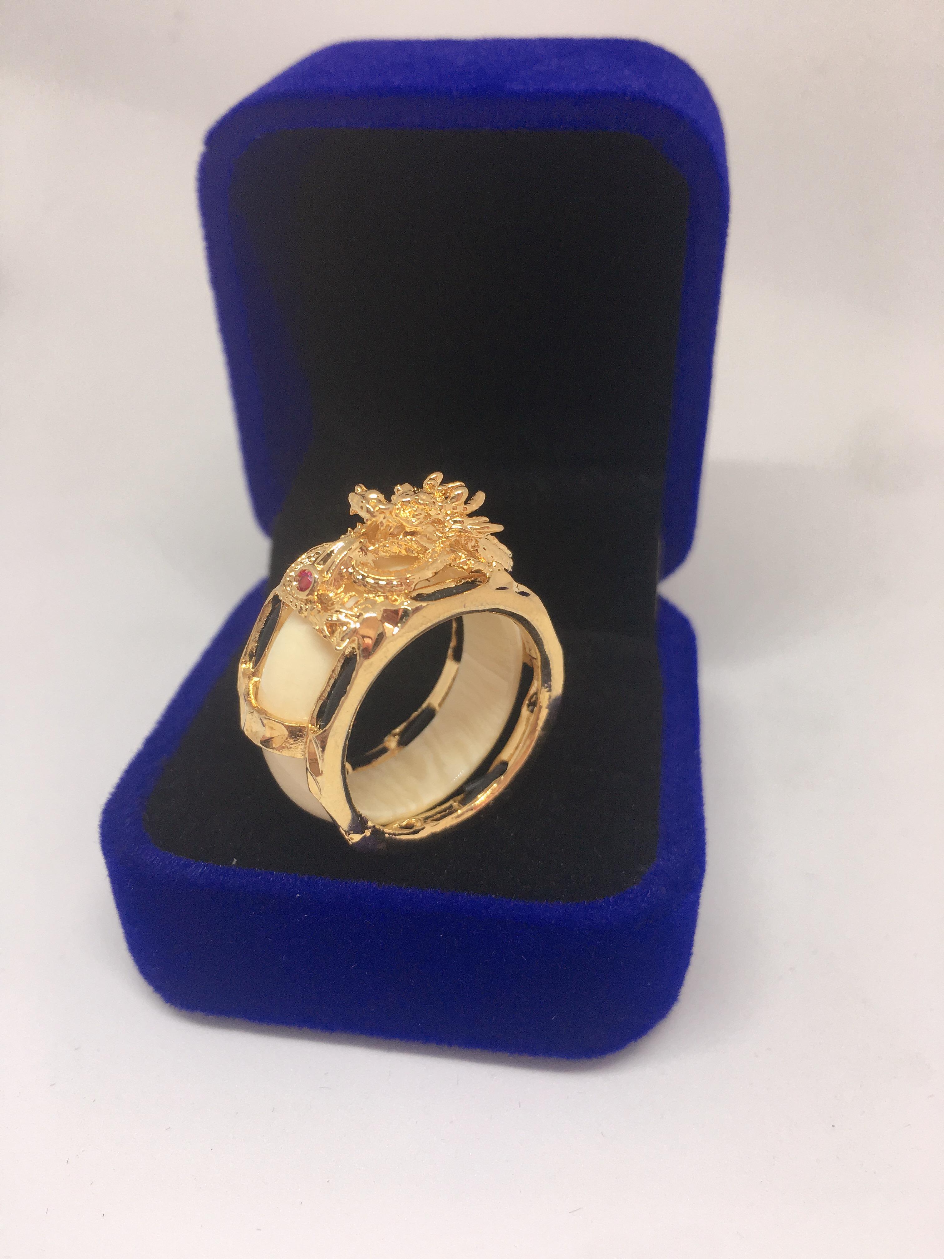 Trang sức nam Nhẫn Rồng nam bạc Thái mạ vàng 2 hàng lông cao cấp, may mắn