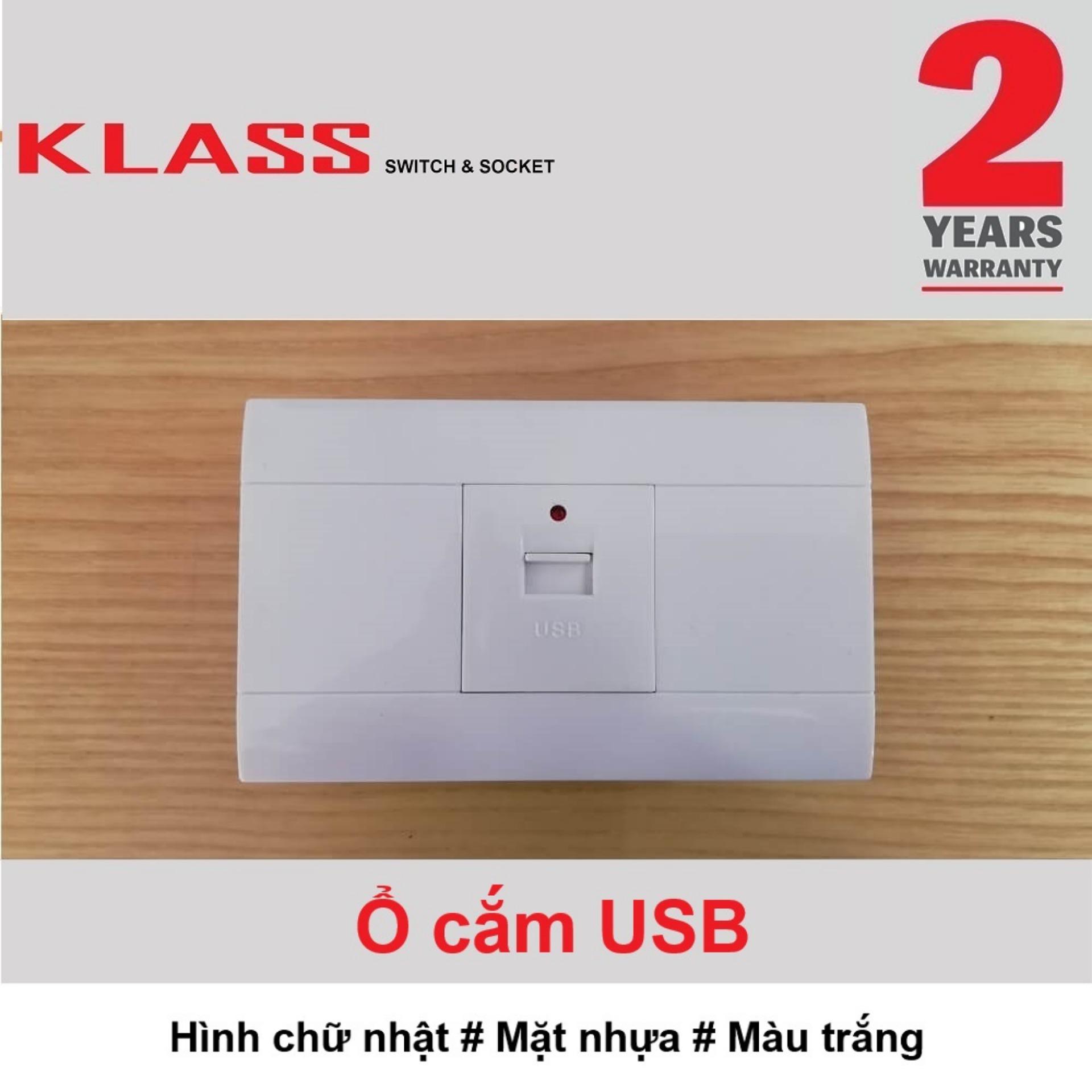 Ổ cắm USB, hình chữ nhật, màu trắng, KLASS 118KA3-031