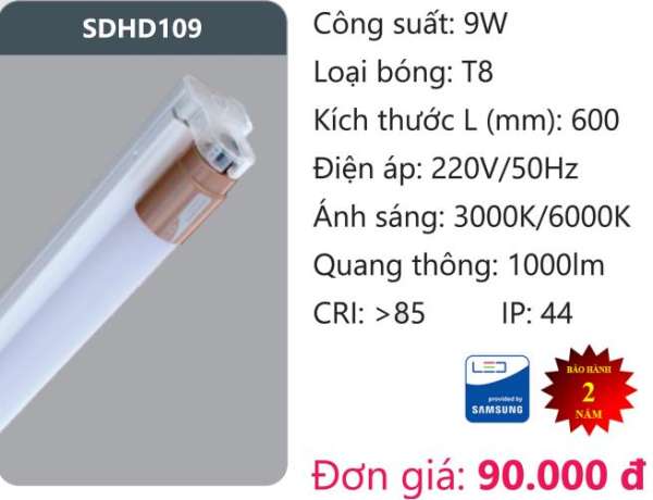 Bộ Led 0.6m Duhal Máng Đèn Led Batten 0m6 1X9W SDHD109
