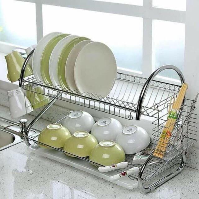 Kệ úp bát chữ S có khay hứng nước