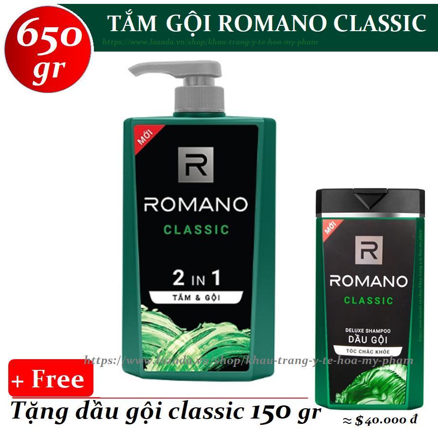 [HCM]Romano - Tắm gội 2 trong 1  Classic 650 gr + Tặng dầu gội 150 gr