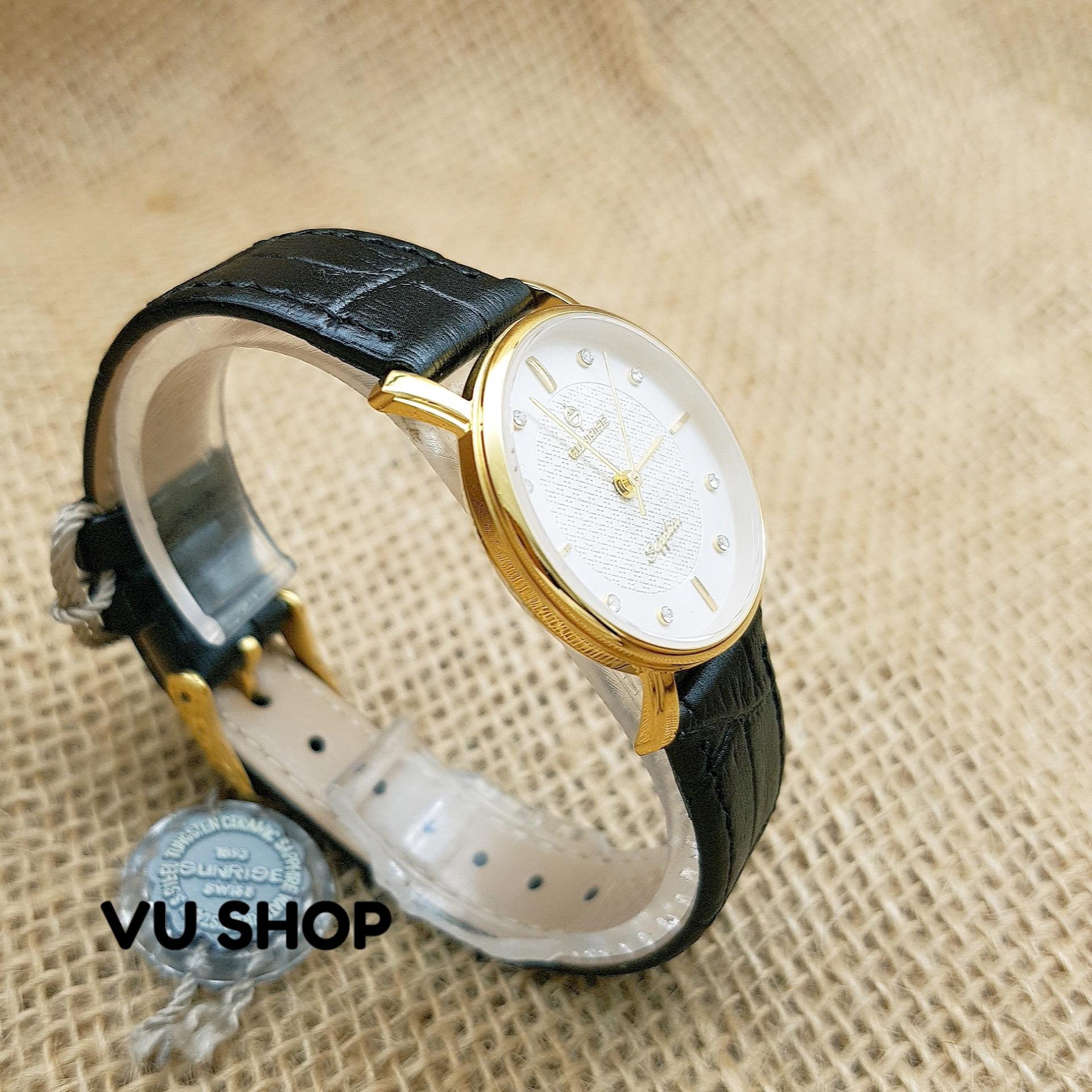 ĐỒNG HỒ NỮ SUNRISE DM693 KÍNH SAPPHIRES - DÂY DA ĐEN