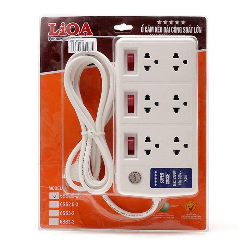 Ổ cắm điện lioa công suất lớn 6 ổ cắm và 3 công tắc 6ss2.5-2