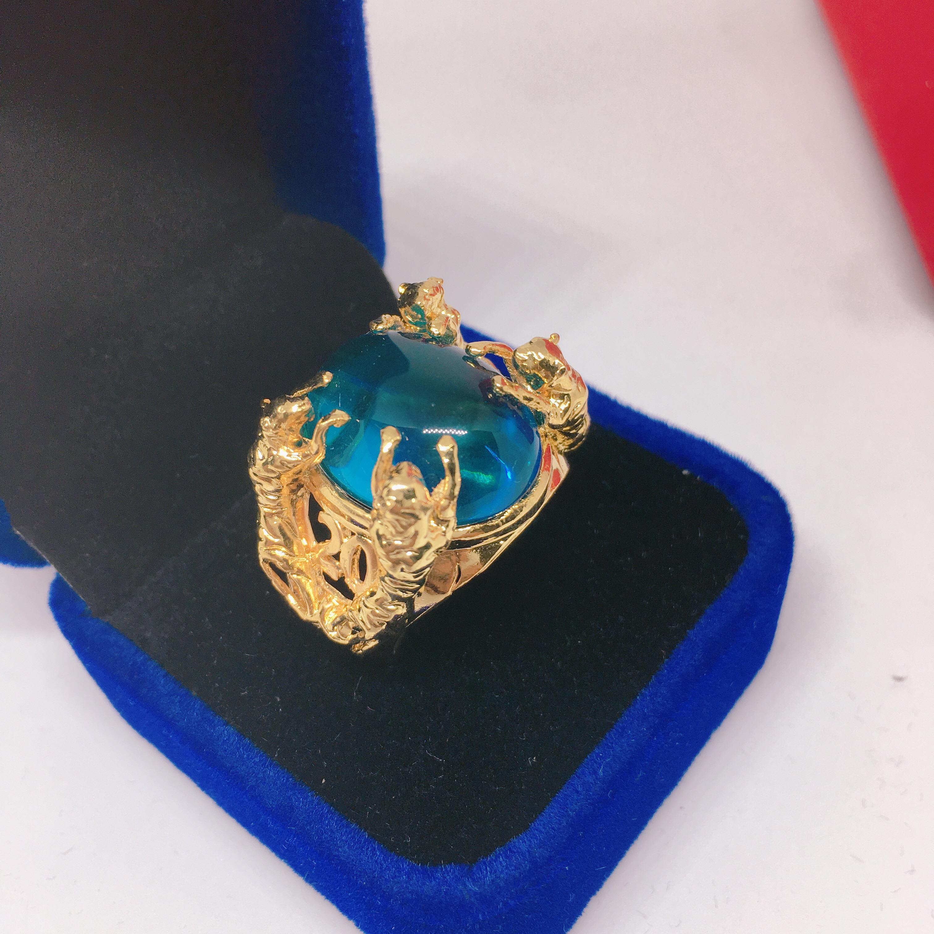 Trang sức nam Nhẫn nam đính đá mạ vàng cao cấp, may mắn ( xanh dương)