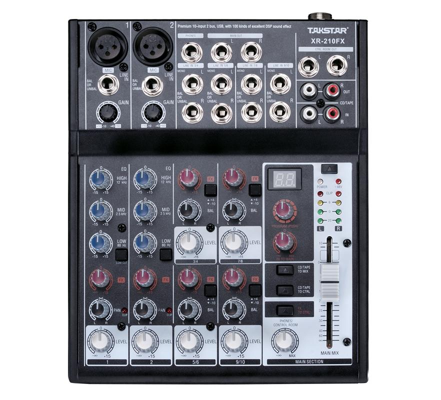 [Trả góp 0%]Mixer thu âm USB 10 cổng có effect Takstar XR-210FX