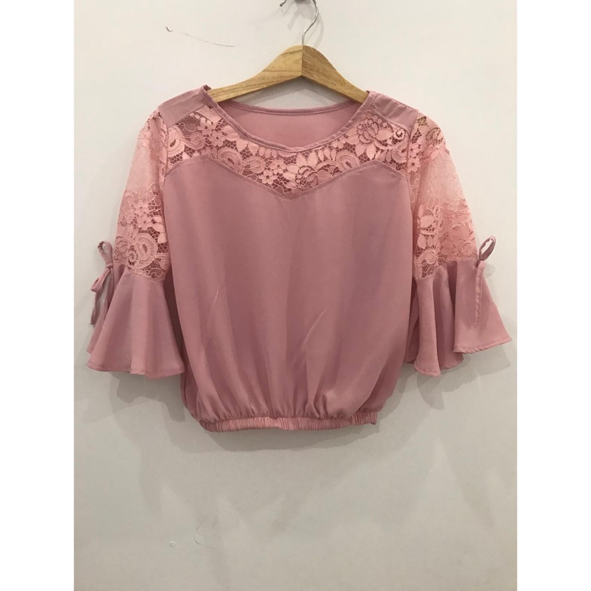 Aó tay loe phối ren đính nơ( trắng)