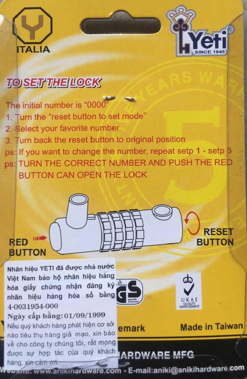 Khóa số chữ U YETI L-701