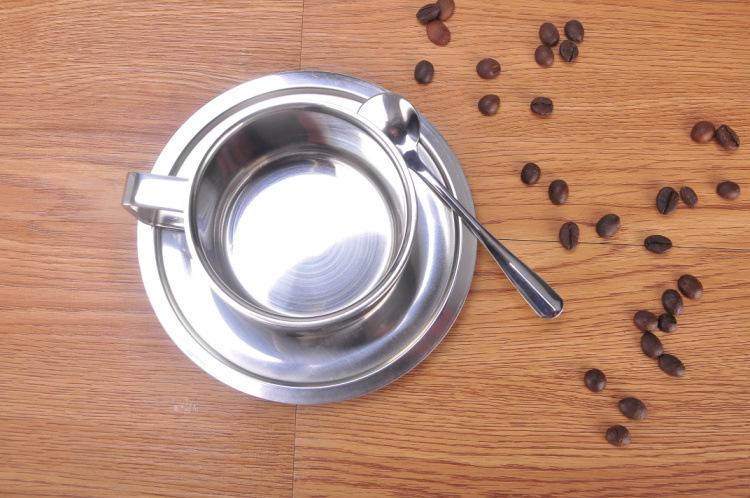 Combo cốc uống coffe giữ nhiệt bằng 2 lớp inox 304, combo gồm cốc + đĩa + thìa