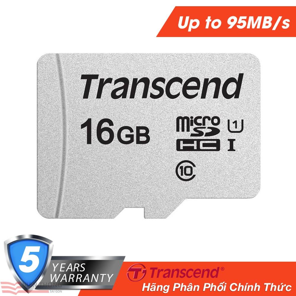 Thẻ nhớ 16gb tốc độ cao up to 95mb/s microsdhc 300s transcend - chính hãng bảo hành 5 năm