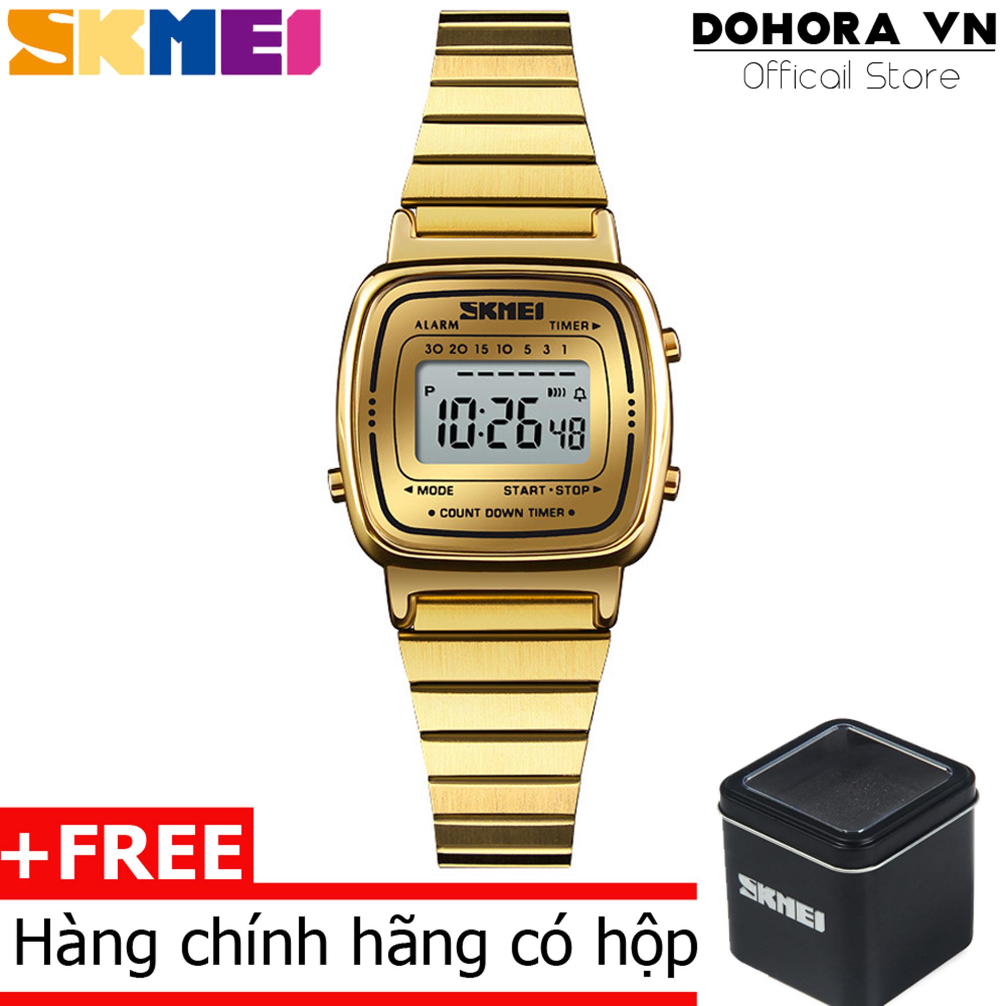 Đồng hồ điện tử nữ hot Skmei S670 Dual time dây thép không gỉ chống nước 30m