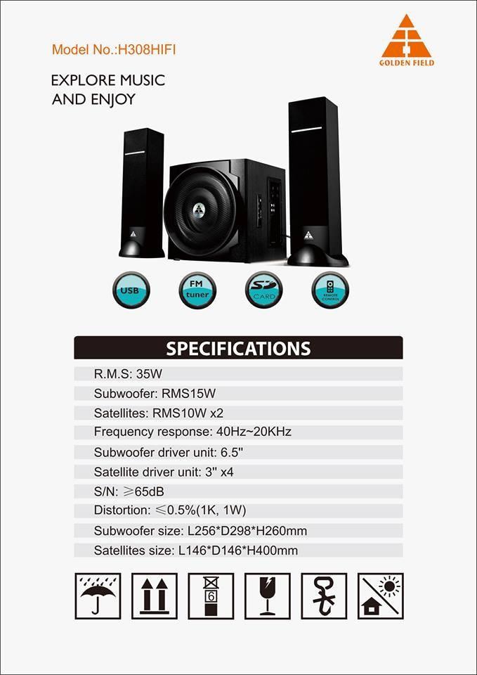 Loa Máy Tính Golden Field H308  2.1CH ( USB, Bluetooth, FM)