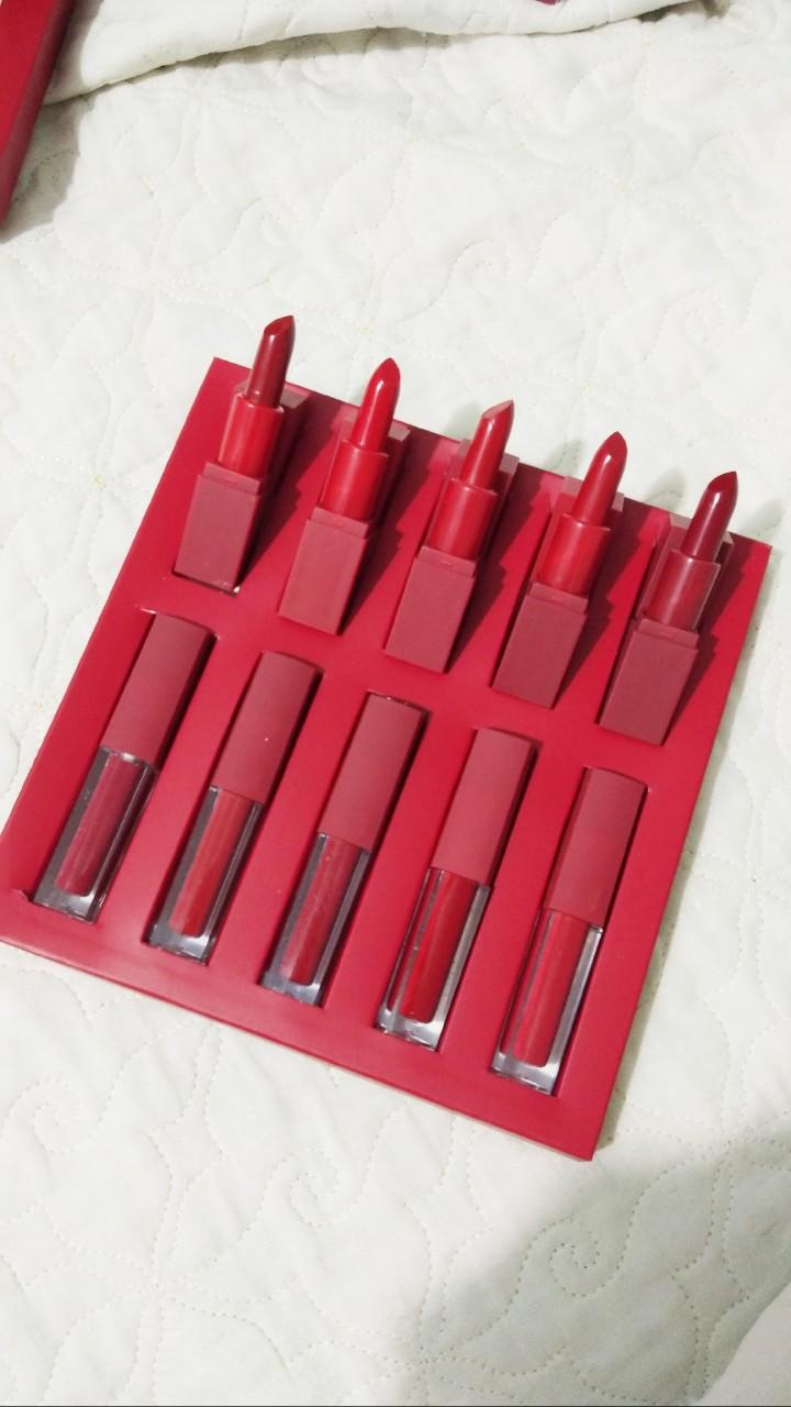 Bộ 10 Cây Son Màu Đỏ Cao Cấp ( 5 Son Thỏi+5 Son Kem)
