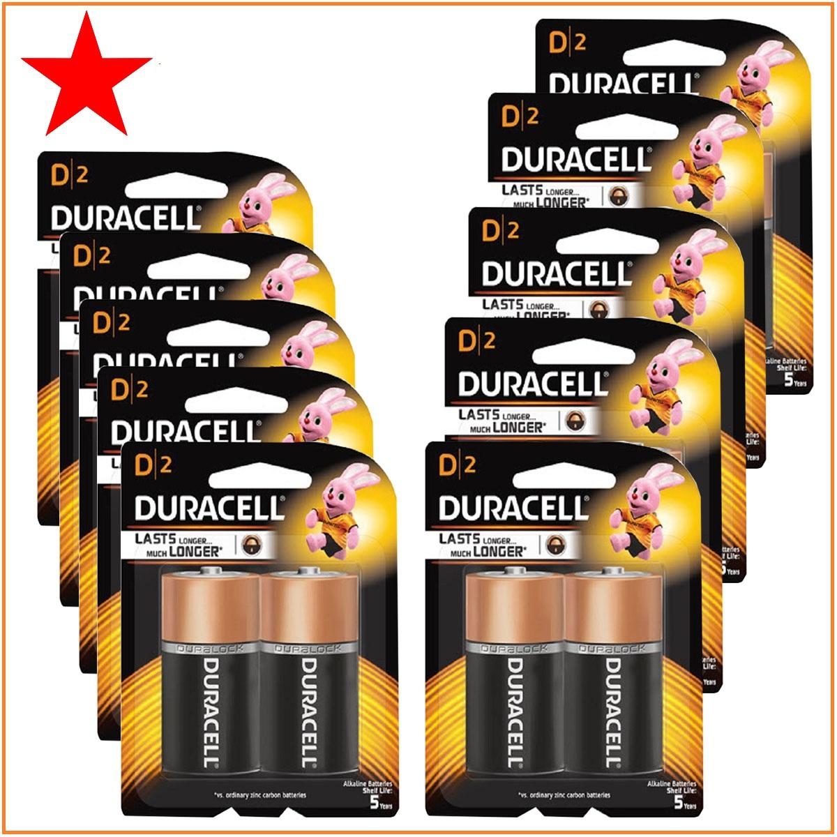 Combo 10 vỉ pin đại D Duracell Alkaline (1 vỉ 2 viên)