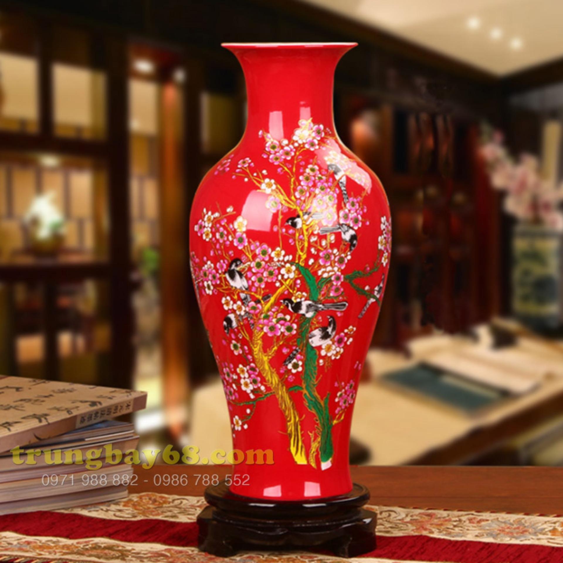 Bình hoa gốm sứ Cảnh Đức màu đỏ, dùng trang trí cho ngôi nhà của bạn, MS xzgh007-R-3