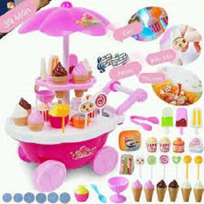 Xe đẩy bán kem phát nhạc 39 chi tiết,Đồ chơi xe bán keo,Do choi xe kem,bo xe day ban keo(kèm pin+loại to)