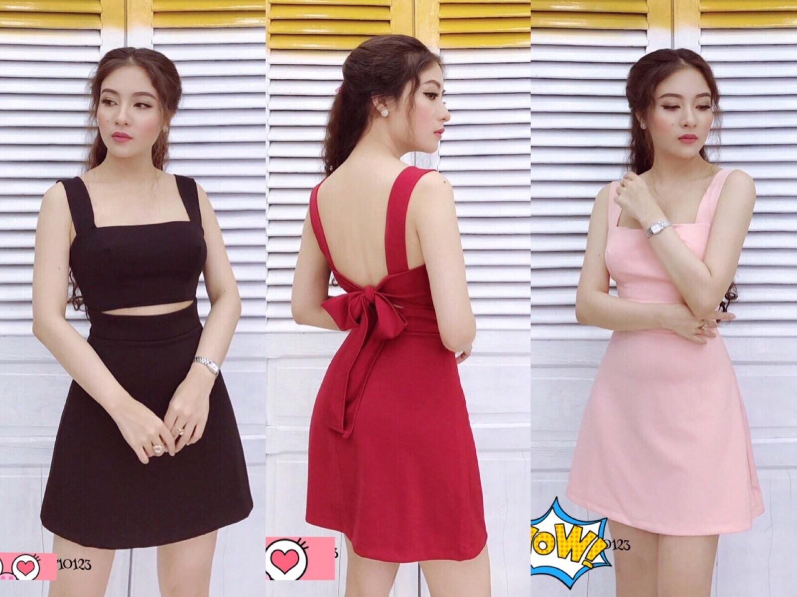 Set áo cột nơ lưng và chân váy thun lụa