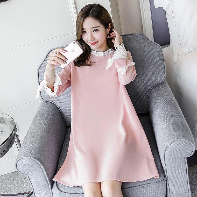 Đầm váy bầu tiểu thư hồng phấn